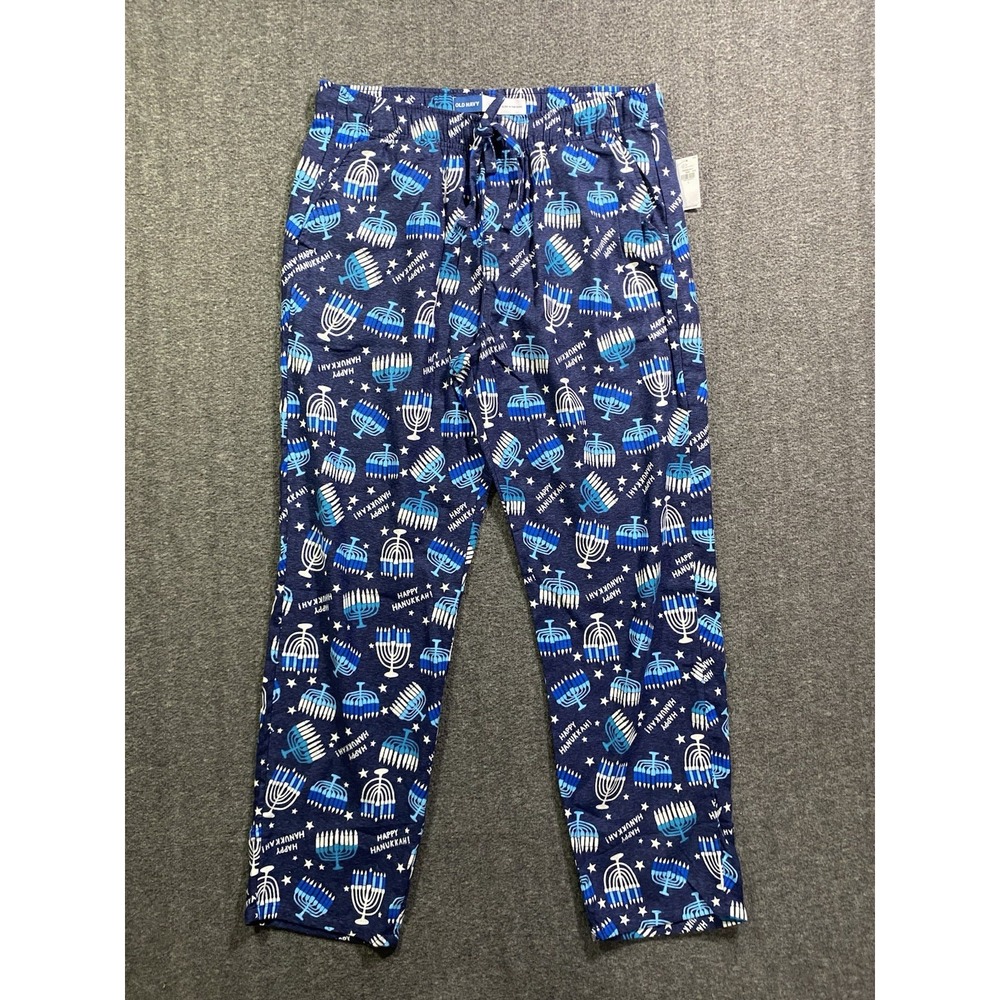 Old Navy Women Pajama Pant Blue Hanukkah Glow In The Dark Pull On Size L